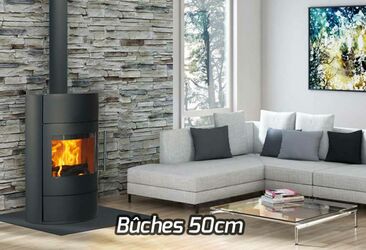 Poêle à bois Fonte Flamme Fifti, poêle contemporain pour bûches de 50 centimetres.