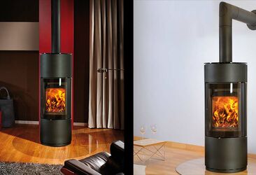 Le modèle Nimes Steel est un petit poêle rond, idéal pour un angle, avec un excellent rendement de 81% !. Existe aussi en version pivotable à 360°